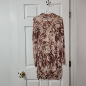 Marble Print Long Sleeve Sheer Mini Dress